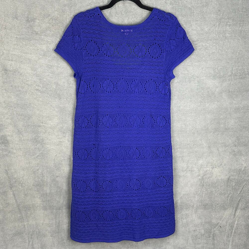 Lilly Pulitzer Dress Womens Large Blue Paulette Crochet Lined Short Sleeve Beach - Picture 6 of 12
